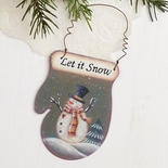 "Let it Snow" Snowman Rusty Tin Mitten Ornament