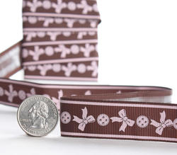 Pink Button and Bows Brown Self-Adhesive Ribbon