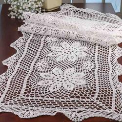 16 X 54 . White with  Crocheted 4 Ft 2" Dollie Cloth Runner New Hand Made 