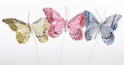 Feather and Glitter Artificial Butterfly
