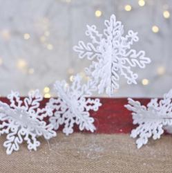 White Interlocking Glittered Snowflake Ornaments