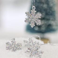 Miniature Silver Glitter Snowflake Ornaments