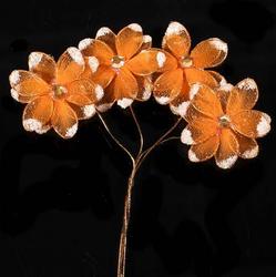 Orange Nylon and Rhinestone Flowers