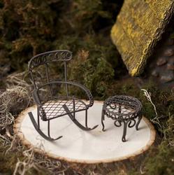 Miniature Rustic Rocking Chair and Table Set