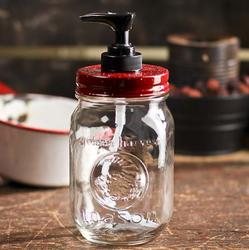 Black Pump and Red Speckle Enamelware Dispenser Jar