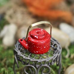 Miniature Red Enamelware Kettle