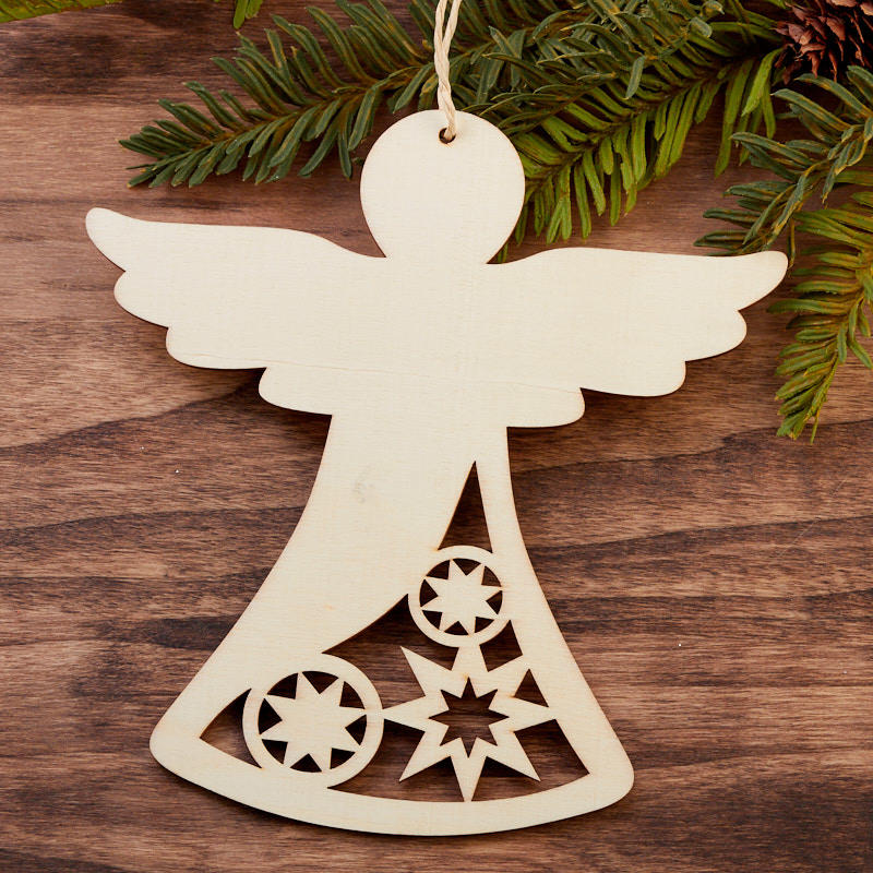 Unfinished Wood Laser Cut Angel Ornament - Christmas 