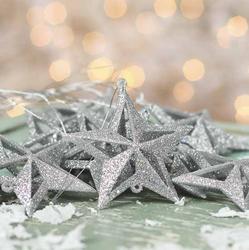 Silver Glittered Star Ornaments