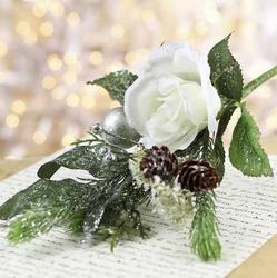 Glitter Artificial Rose and Ornament Greenery Spray