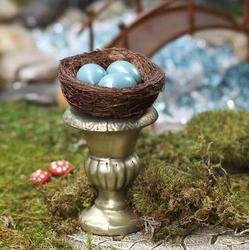 Handcrafted Glass Blown Birdbath and Nest Ornament