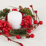 Artificial Pinecone and Red Pip Berry Candle Ring