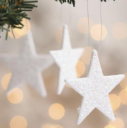 Small White Iridescent Glitter Star Ornaments