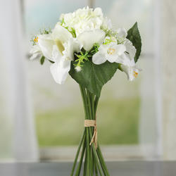 White Artificial Rose, Hydrangea, and Orchid Bouquet