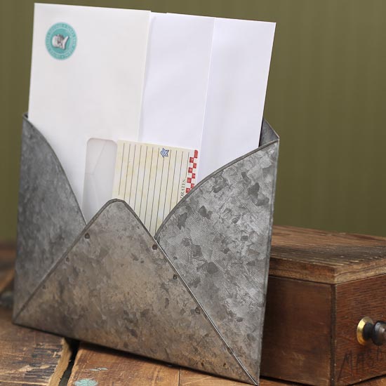 Wall Pocket Metal and Wood Envelope Letter Organizer 