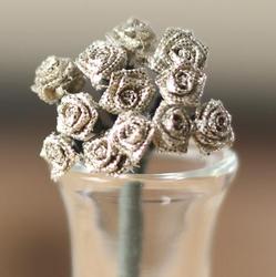 Metallic Silver Ribbon Roses