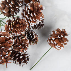 Snowy Natural Pinecone Floral Picks, 7 1/2'' x 2 to 2 1/2'' Diameter, White, Craft Supplies from Factory Direct Craft