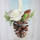 Sparkling Woodland Artificial Rose and Pinecone Ornament