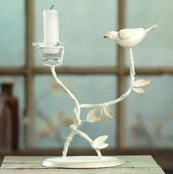 Shabby Chic Bird and Vine Taper Candle Holder