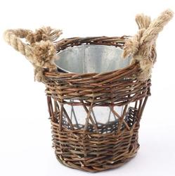 Willow Basket with Metal Pot