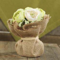 Burlap Wrapped Cabbage Rose Arrangement