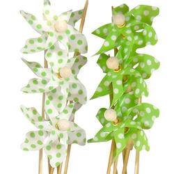 Green and White Polka Dot Pinwheel Picks