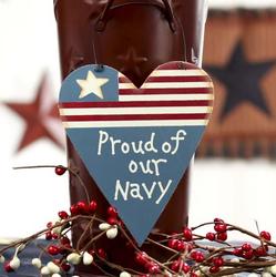 "Proud of Our Navy" Wood Heart Ornament Sign