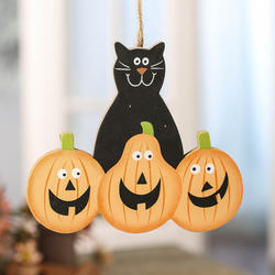 Halloween Cat with Pumpkins Ornament