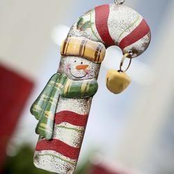 Metal Candy Cane Snowman Ornament