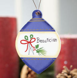 Flat Wood "Beautician" Christmas Bulb Ornament