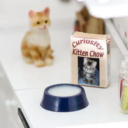Miniature Kitten Chow Box with Milk Bowl