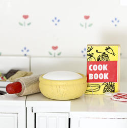 Dollhouse Miniature Baking Set Crisco Bowl of Dough Rolling Pin Cookbook IM65160 