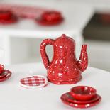 Dollhouse Miniature Red Enamelware Teapot