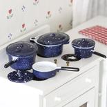 Dollhouse Miniature Blue Enamel Pots and Pans
