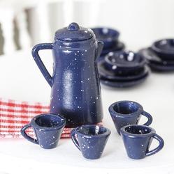 Dollhouse Miniature Blue Enamelware Coffee Pot Set