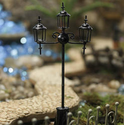 Dollhouse Miniature Battery Operated Black Outdoor Post Light with Amber Bulb 