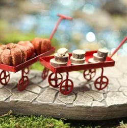 Dollhouse Miniature Retro Red Wagons