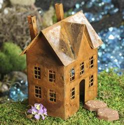 Miniature Rusty Tin Primitive Saltbox House