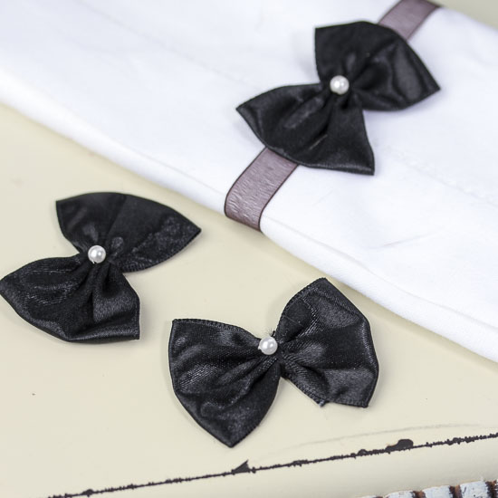 Pre-tied Black Satin and Pearl Bows - Scrapbooking - Craft Supplies