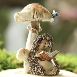 Reading Hedgehog and Mushroom Figurine