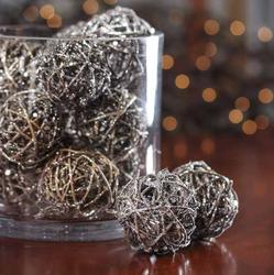Small Silver-Glittered Rattan Balls