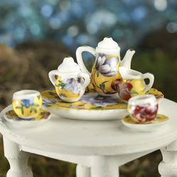 Miniature Yellow Floral Ceramic Tea Set