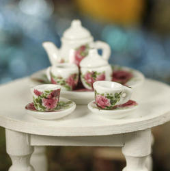Miniature Open Rose Floral Ceramic Tea Set