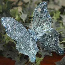 Winter Wonder Lane 1 blue Peacock Butterfly Decoration Clips 7x6 w/ glitter 