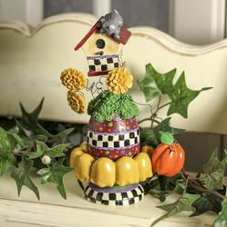 Whimsical Fall Flower and Birdhouse Figurine