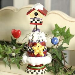 Whimsical Winter Flower and Birdhouse Figurine