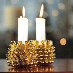 Gold Pinecone Candle Holders