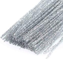 Silver Metallic Tinsel Pipe Cleaners, 12'' x 4 mm Diameter, Silver / Grey, Craft Supplies from Factory Direct Craft
