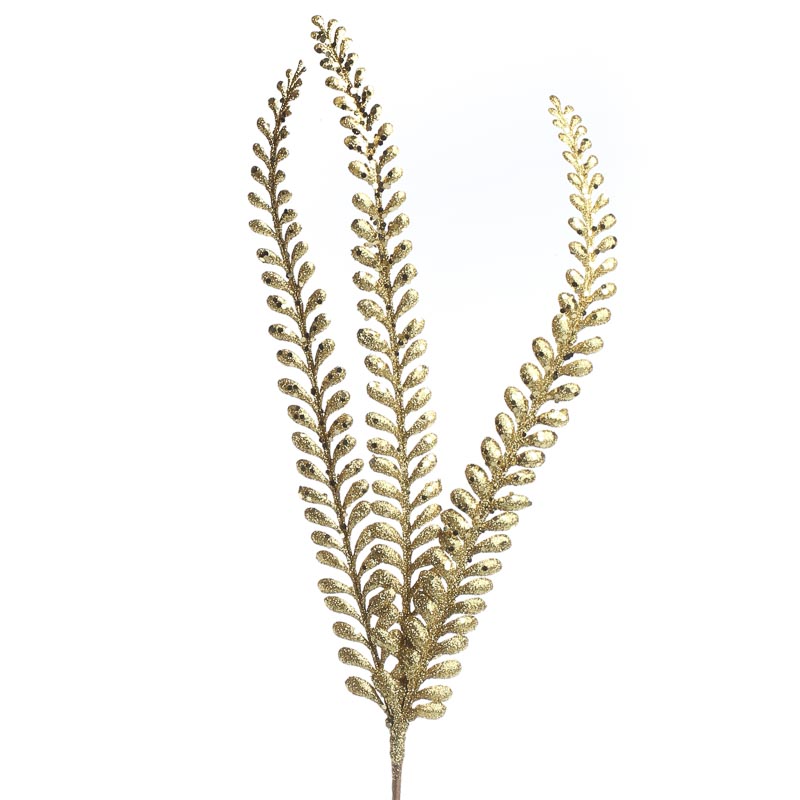 Gold Glitter Artificial Fern Frond Pick - Picks and Stems - Floral ...