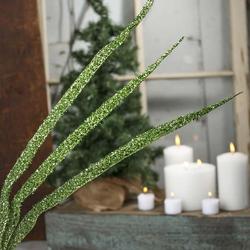 Green Glitter and Tinsel Artificial Fern Frond Pick