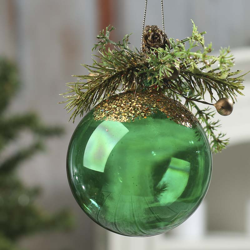 Glitter Pine and Berry Green Ball Ornament - Christmas Ornaments ...